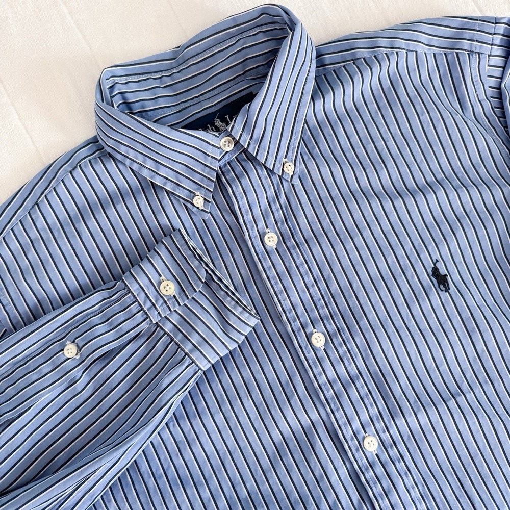 Ralph Lauren Blue Stripe Classic Fit Button Down Shirt Mens 15 1/2 -‎ 32/33